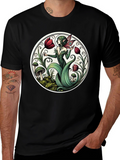 Enchanting Fairy Tulip Garden Black T-Shirt
