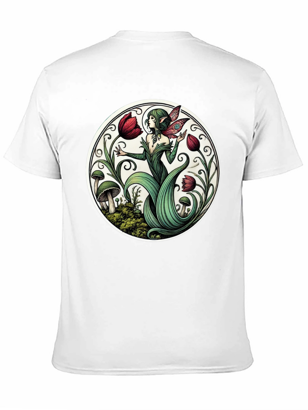 Enchanting Fairy Tulip Garden Black T-Shirt