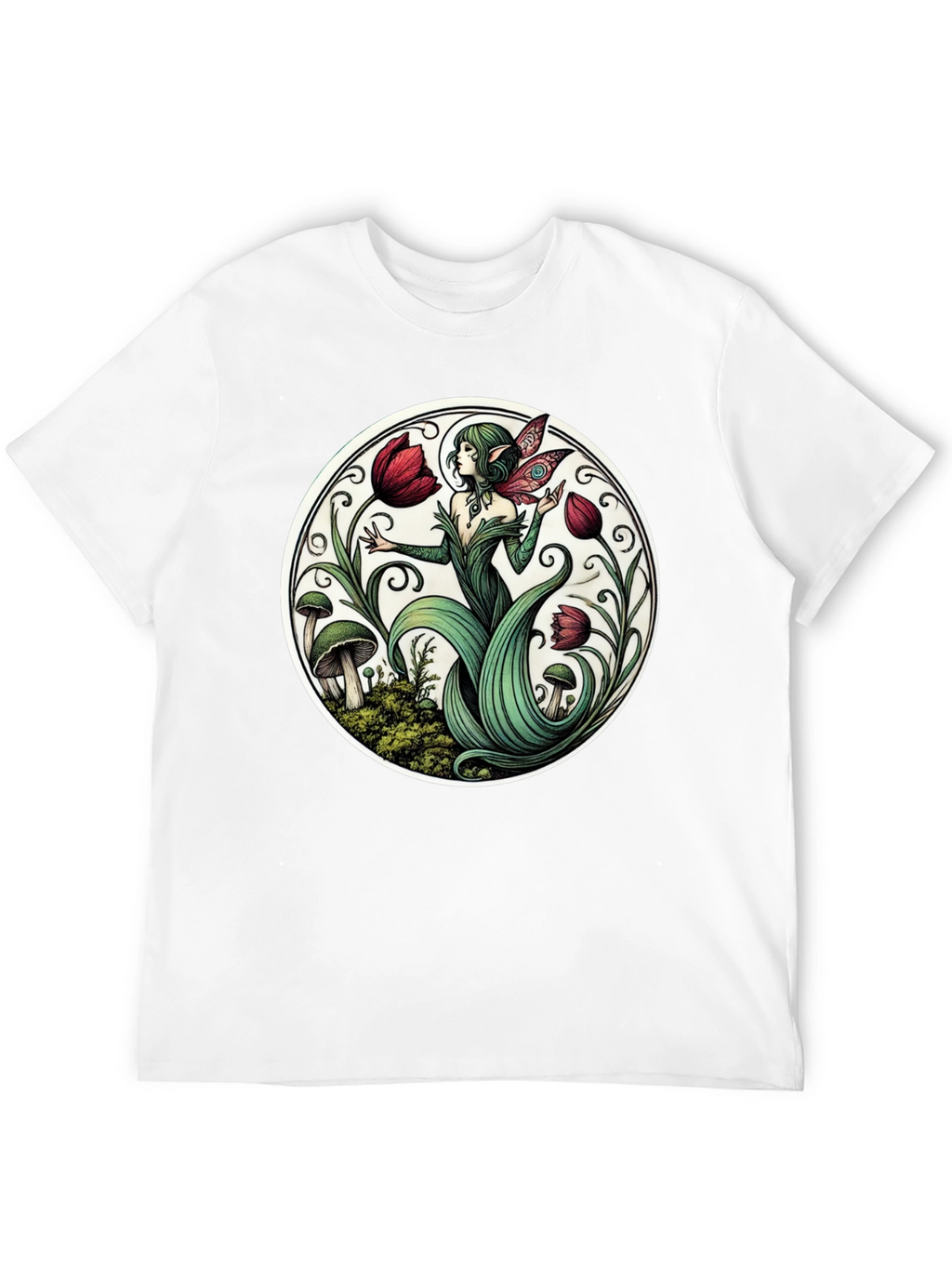 Enchanting Fairy Tulip Garden Black T-Shirt