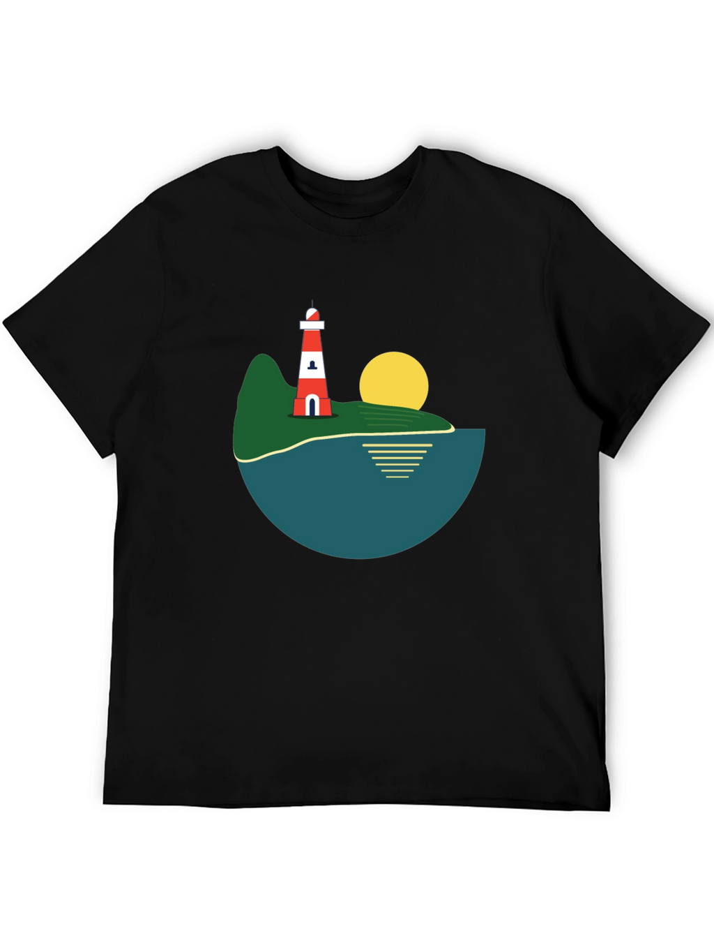 Lighthouse Island Graphic Tee - Stylish Black T-Shirt