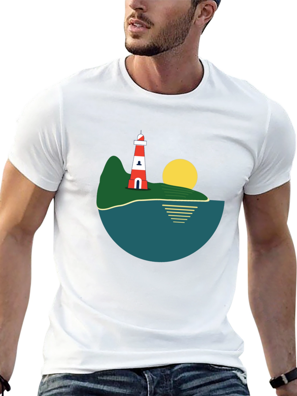 Lighthouse Island Graphic Tee - Stylish Black T-Shirt