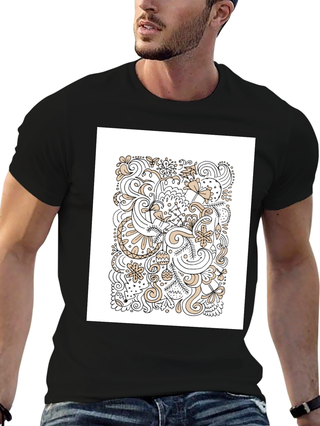 Abstract Doodle Art Black T-Shirt