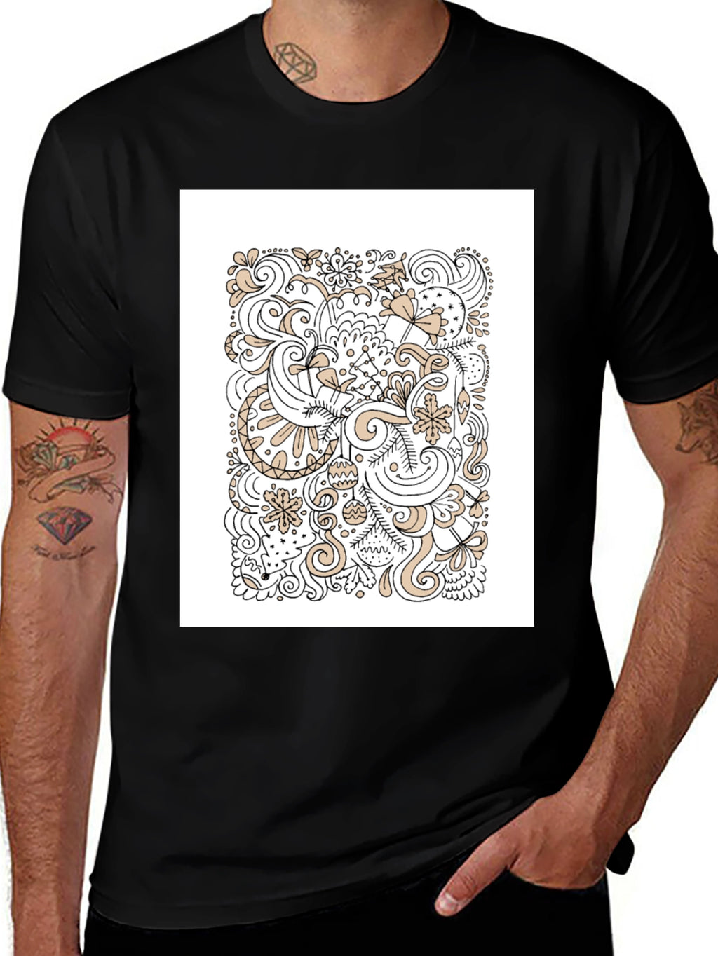 Abstract Doodle Art Black T-Shirt