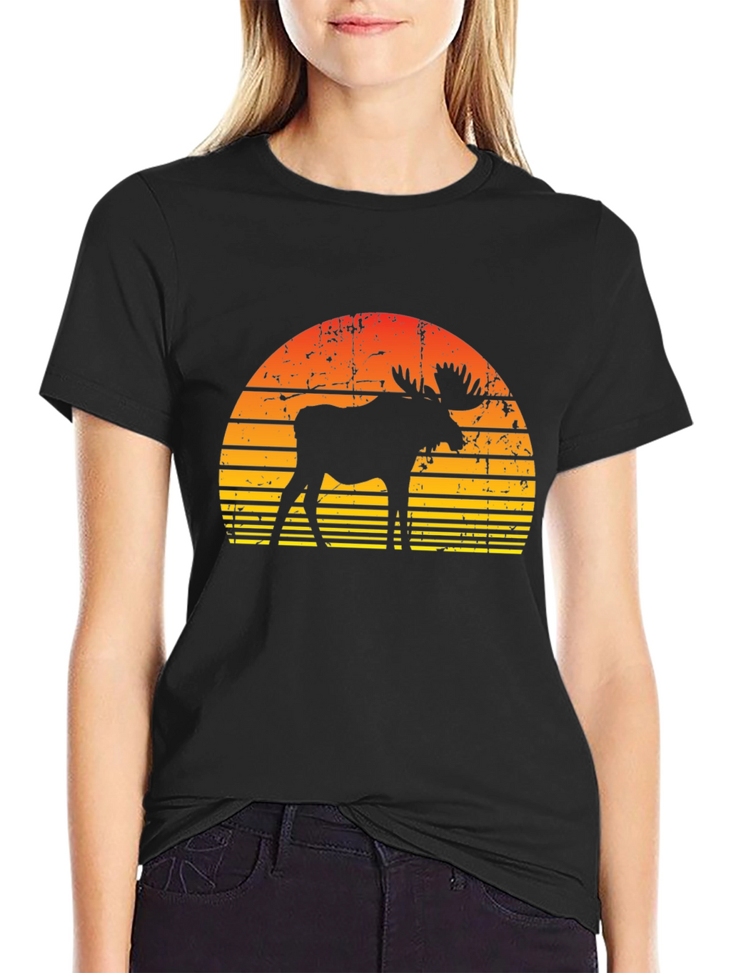 Retro Moose Sunset Graphic T-Shirt