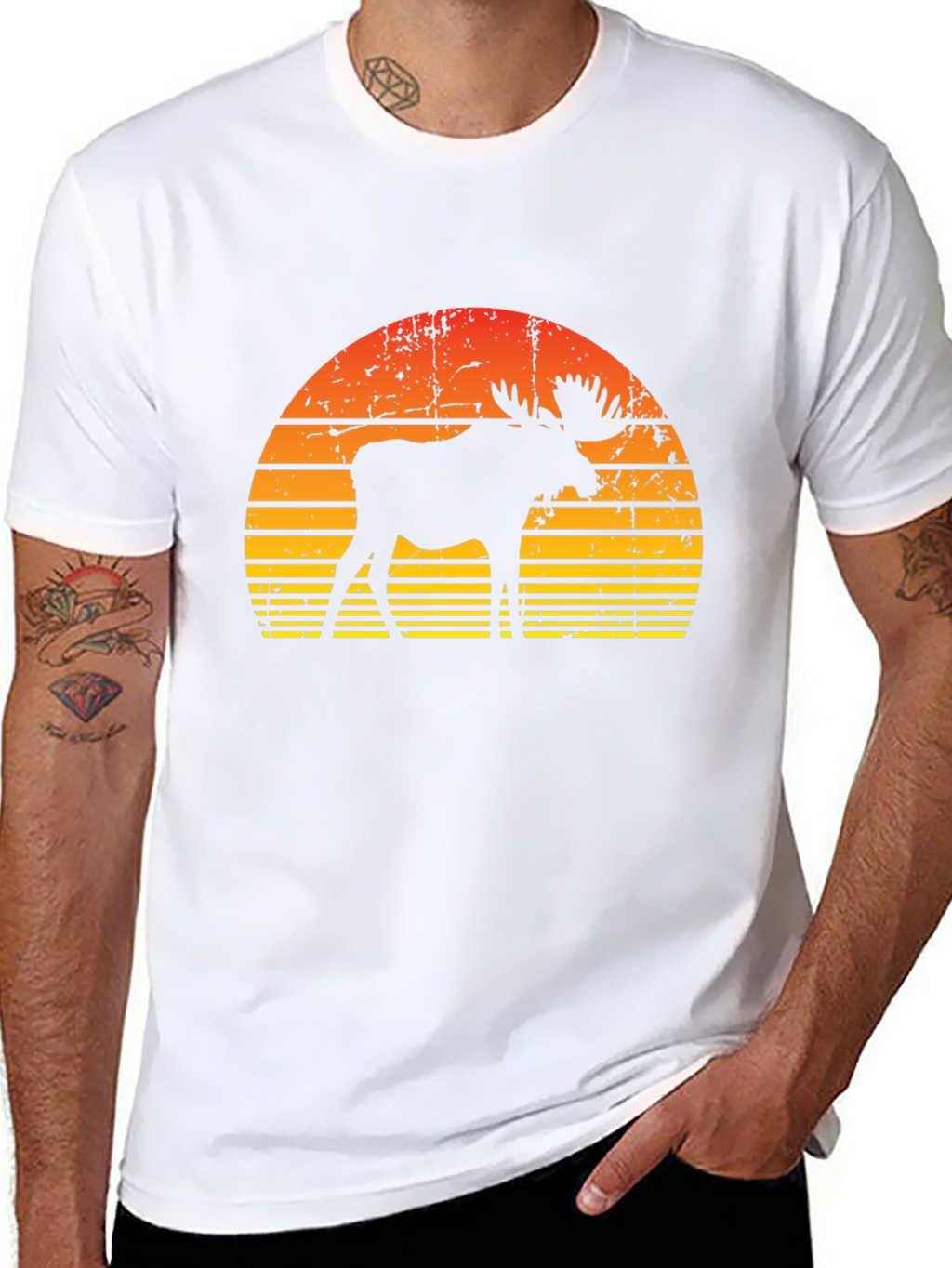 Retro Moose Sunset Graphic T-Shirt