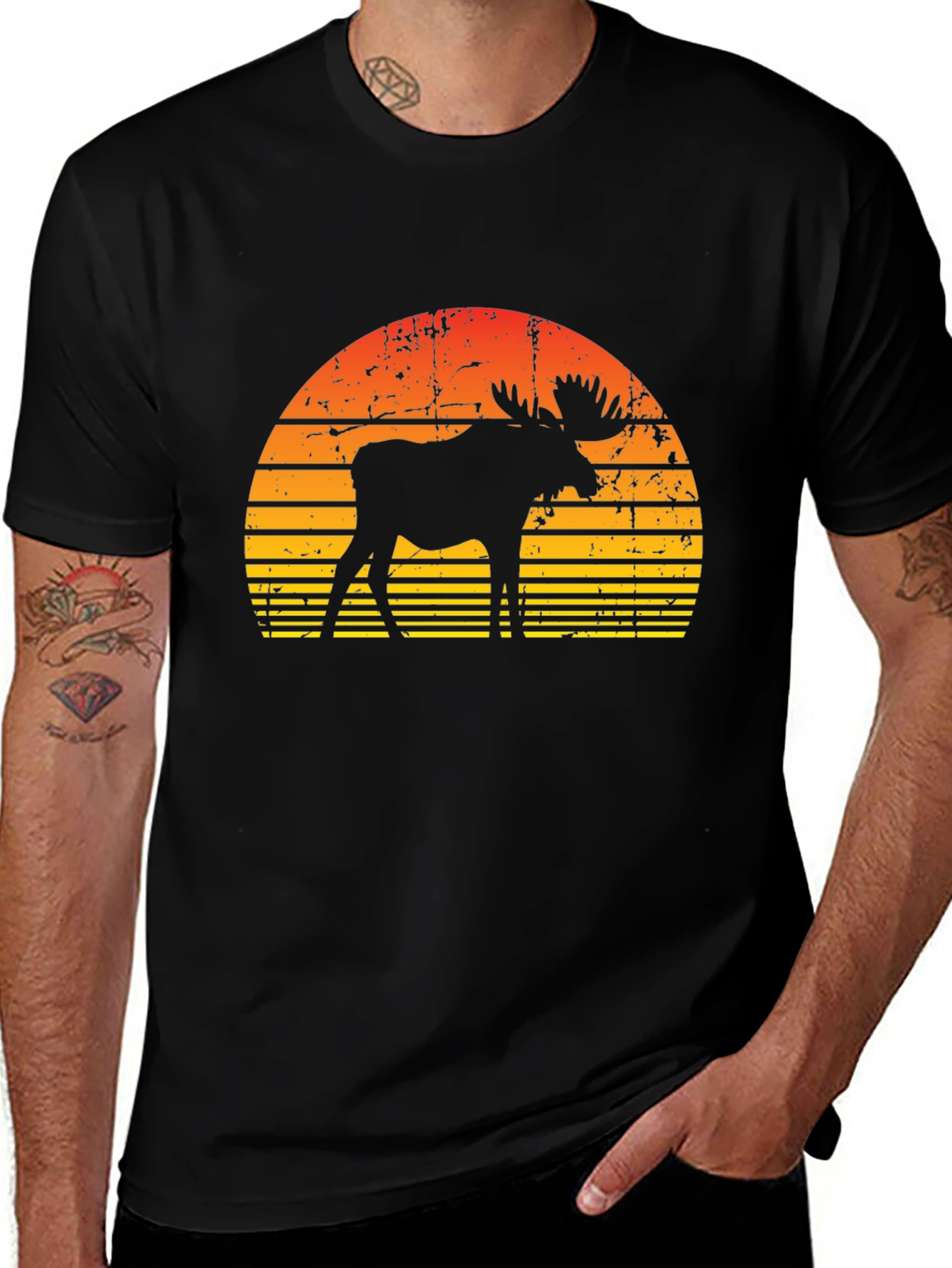 Retro Moose Sunset Graphic T-Shirt