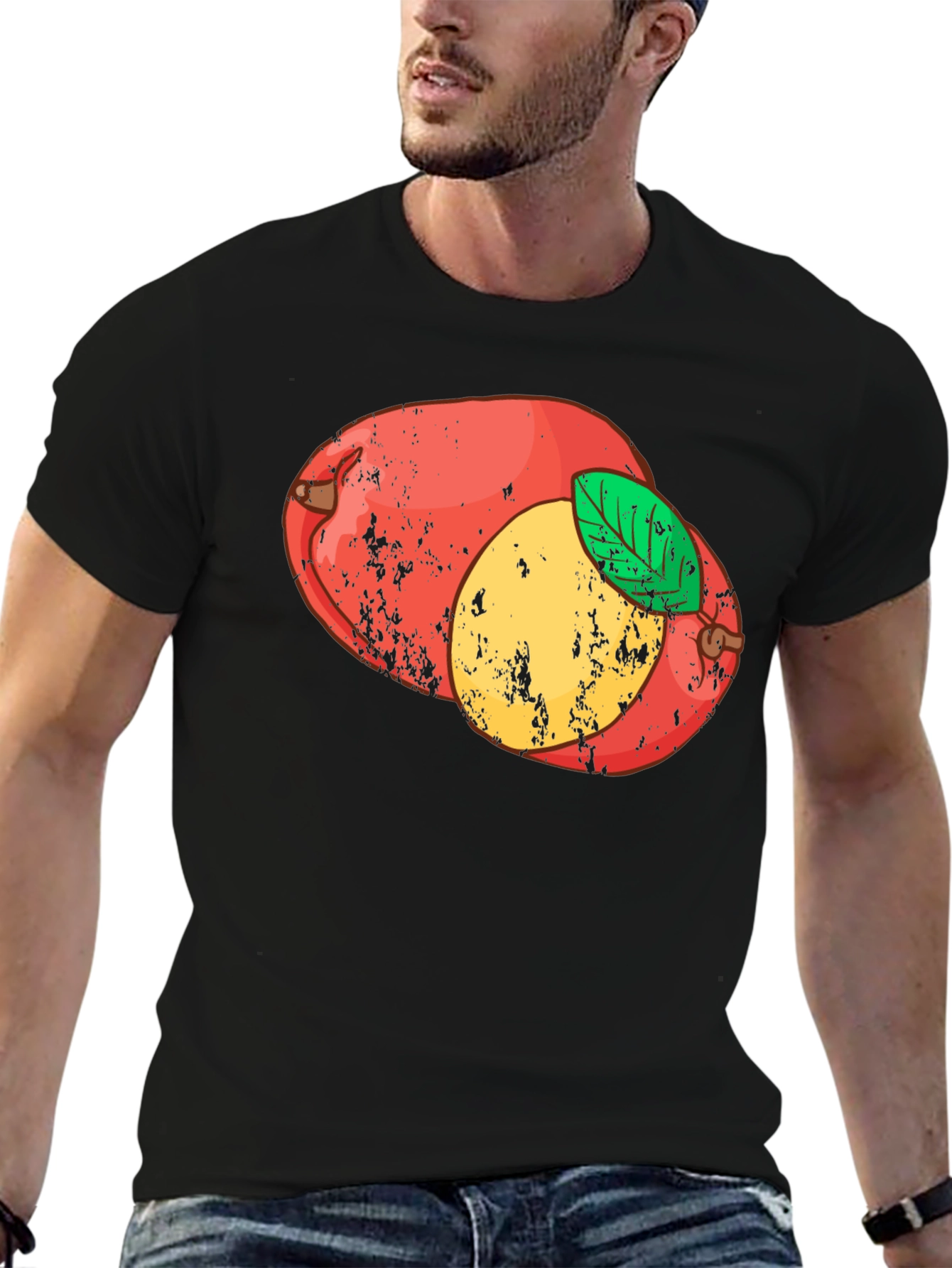 Retro Mango Graphic Tee - Black Cotton T-Shirt