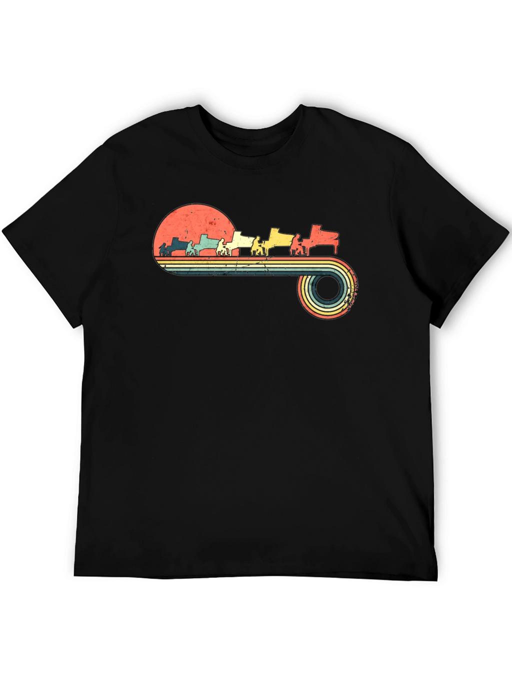 Retro Piano Player Sunset Graphic Tee