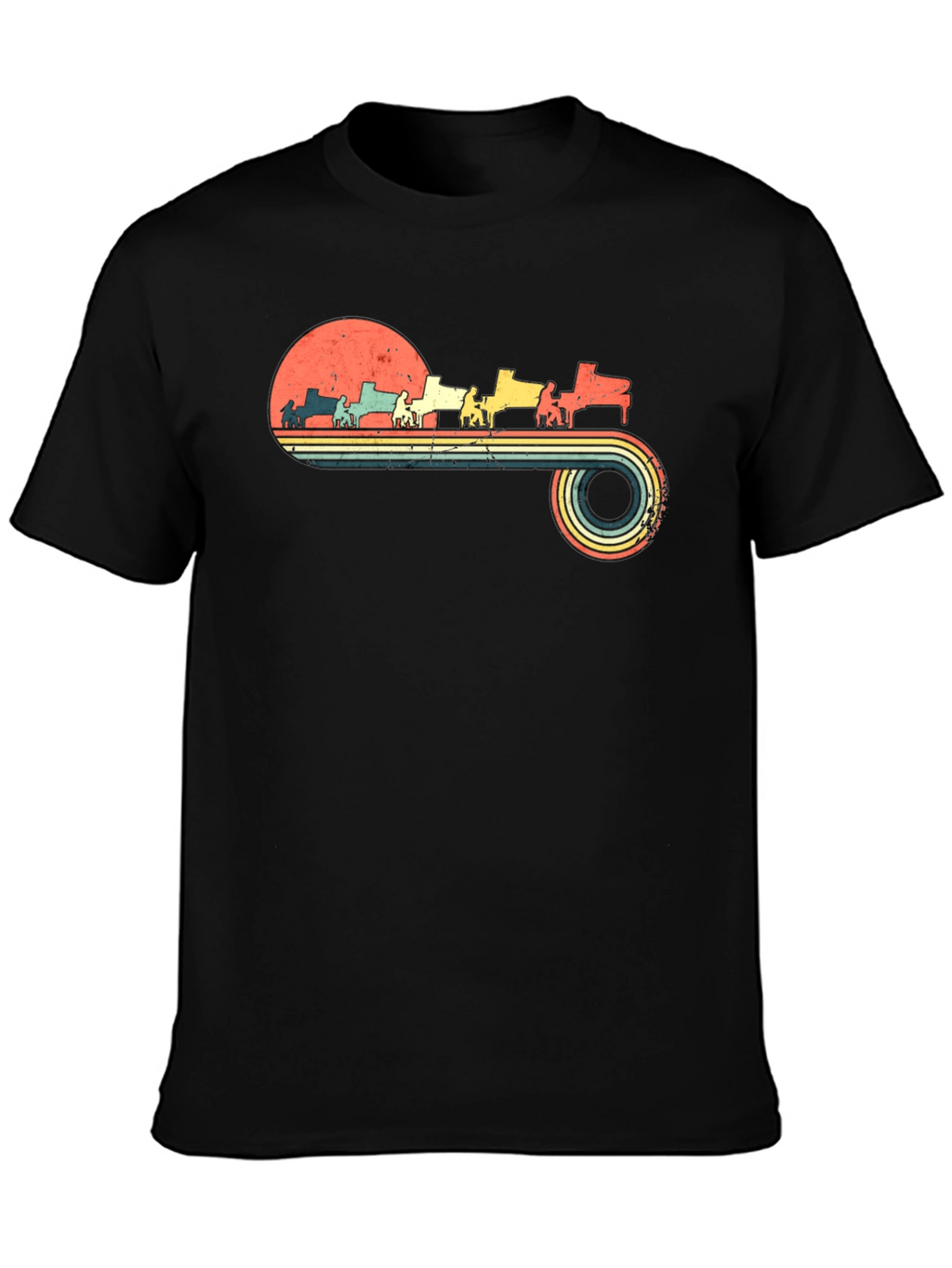 Retro Piano Player Sunset Graphic Tee