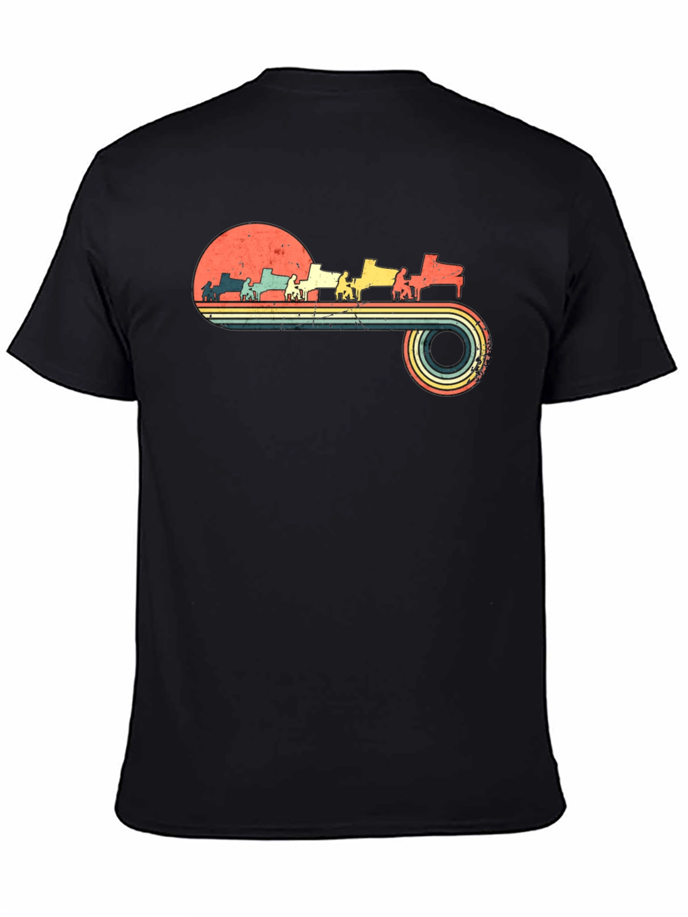 Retro Piano Player Sunset Graphic Tee