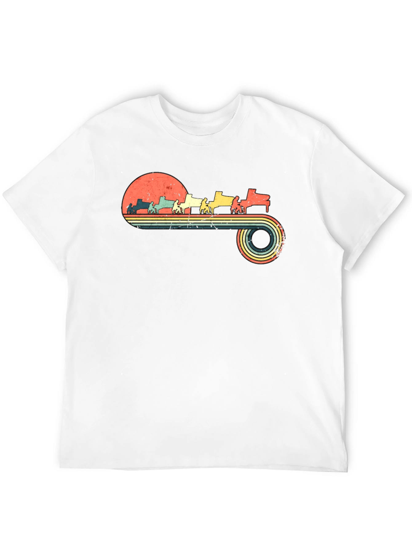 Retro Piano Player Sunset Graphic Tee