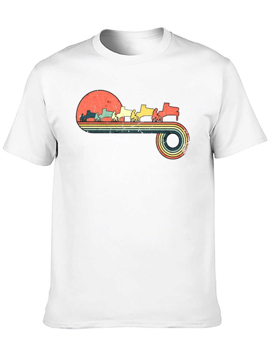 Retro Piano Player Sunset Graphic Tee