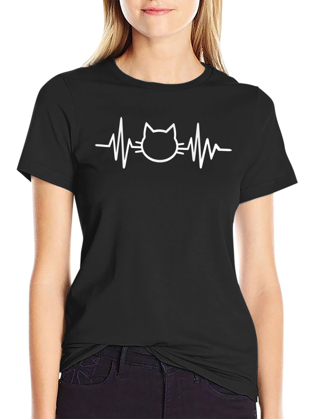 Cat Lover T-Shirt: ECG Heartbeat Design