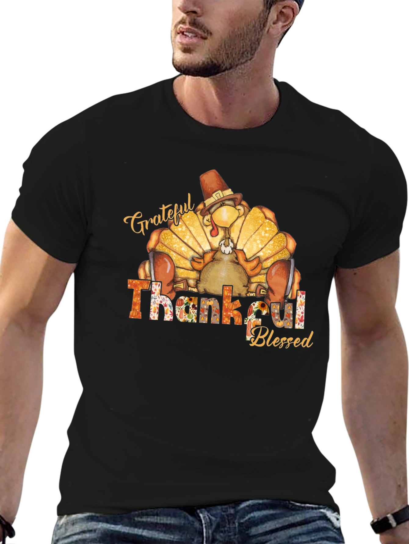 Grateful Thankful Blessed Turkey Thanksgiving T-Shirt