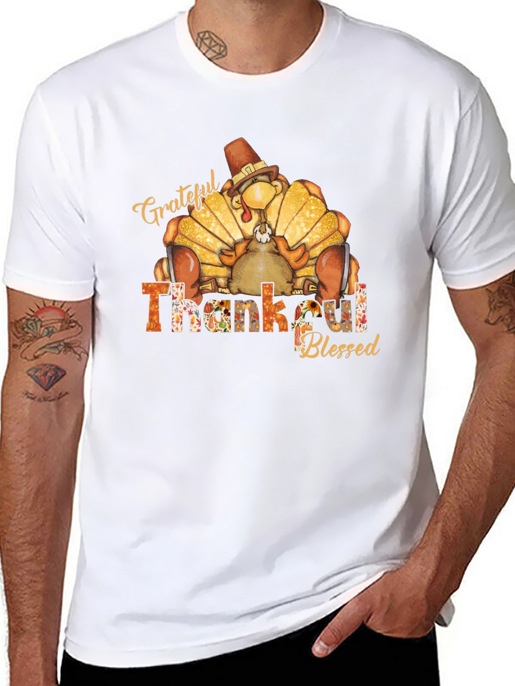 Grateful Thankful Blessed Turkey Thanksgiving T-Shirt