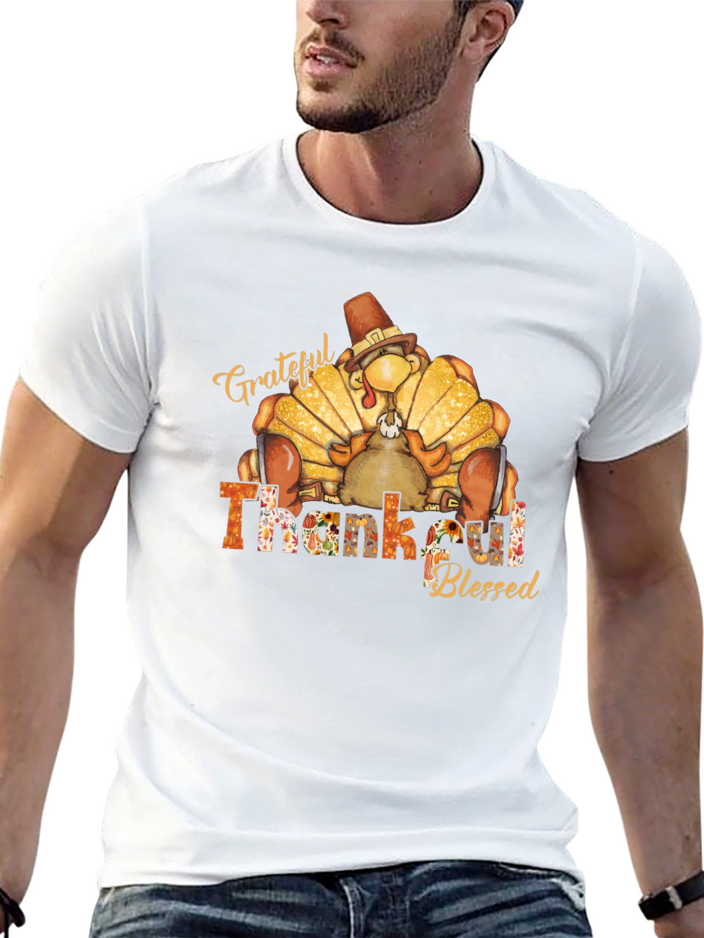 Grateful Thankful Blessed Turkey Thanksgiving T-Shirt