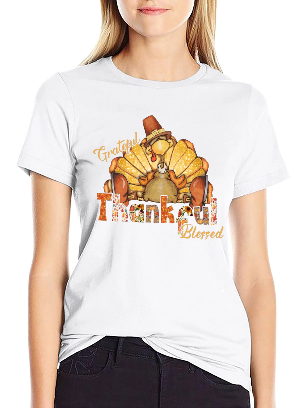 Grateful Thankful Blessed Turkey Thanksgiving T-Shirt