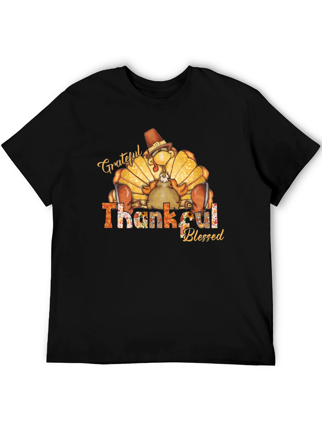 Grateful Thankful Blessed Turkey Thanksgiving T-Shirt