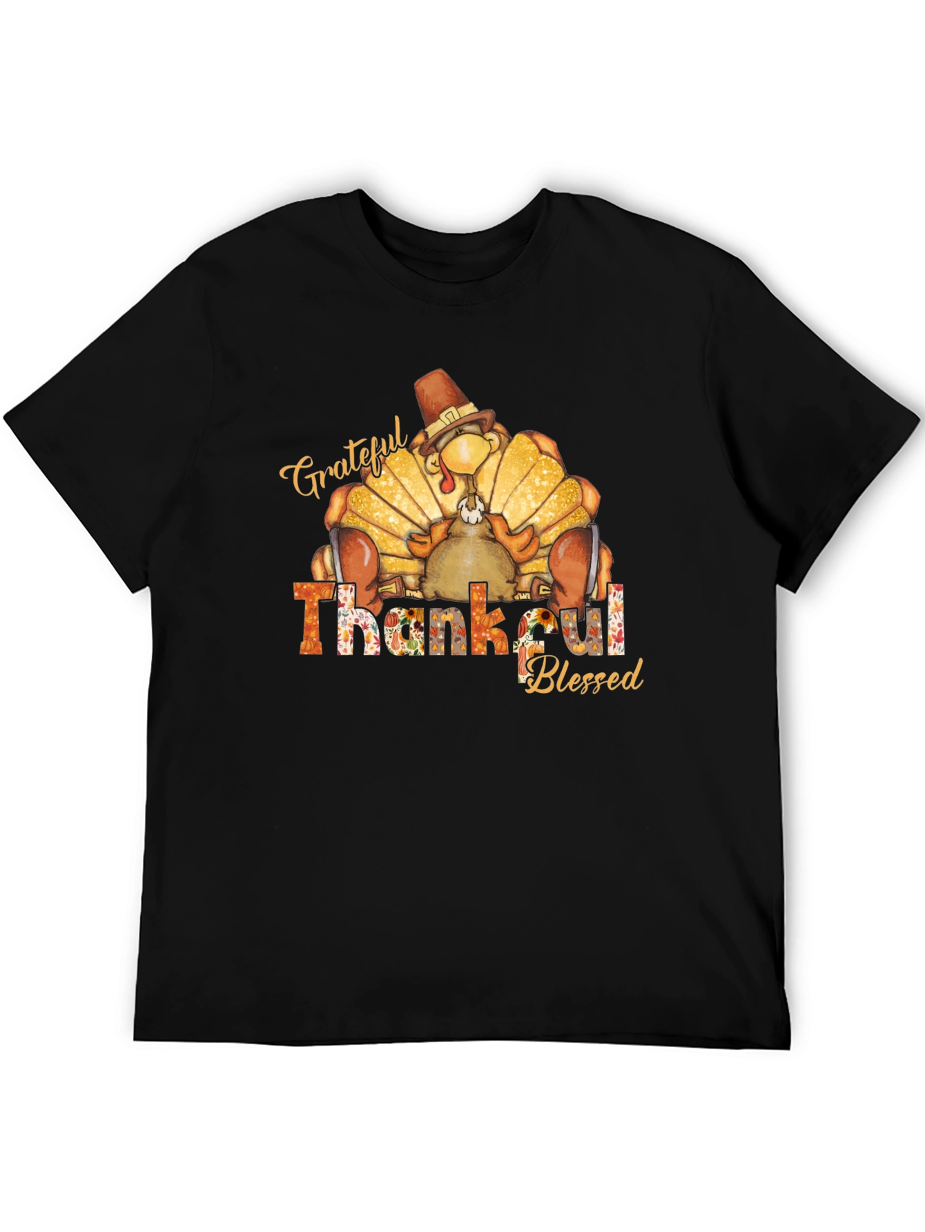 Grateful Thankful Blessed Turkey Thanksgiving T-Shirt