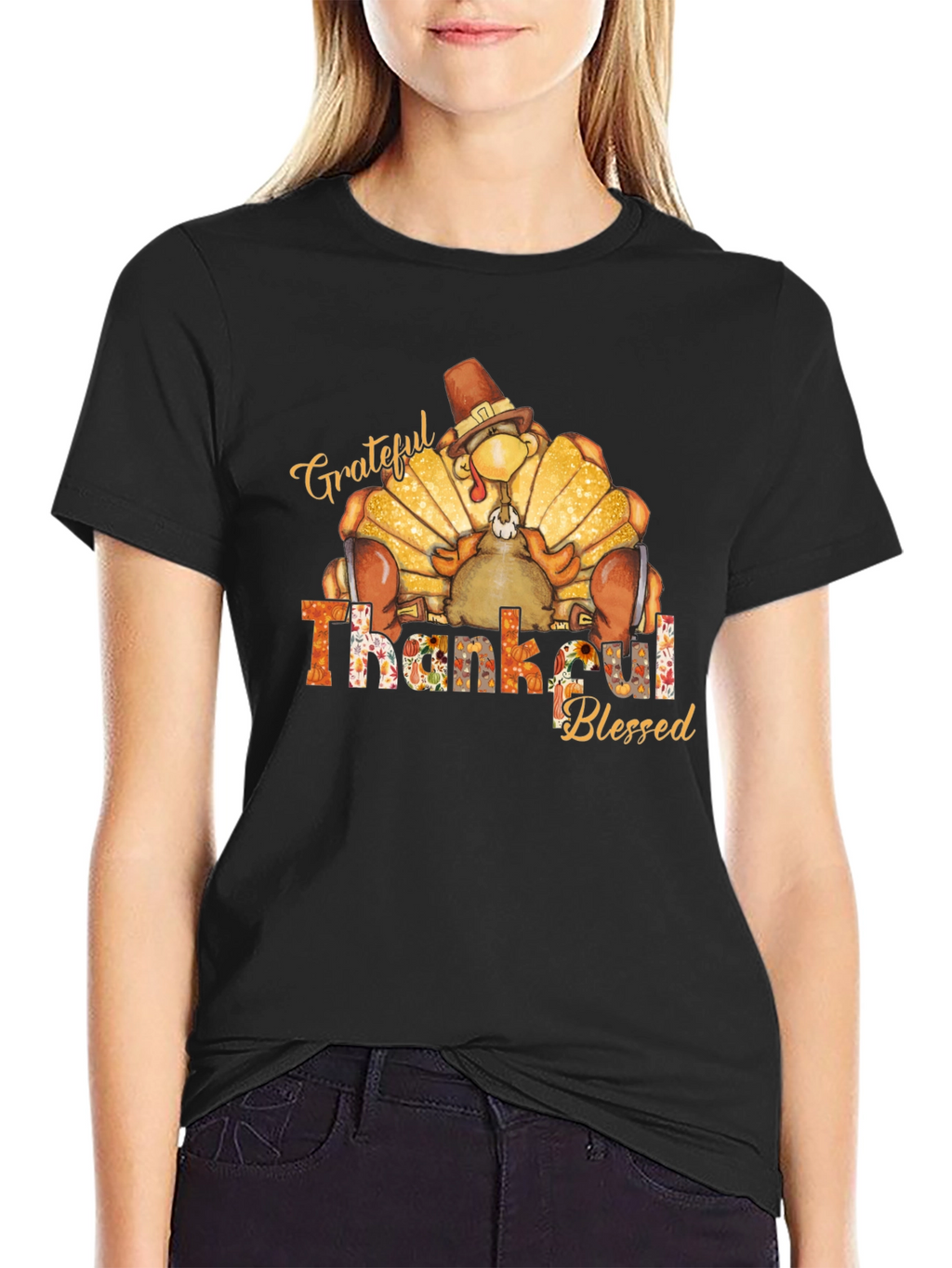 Grateful Thankful Blessed Turkey Thanksgiving T-Shirt
