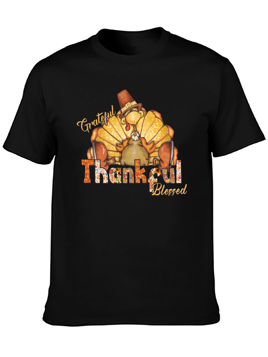 Grateful Thankful Blessed Turkey Thanksgiving T-Shirt