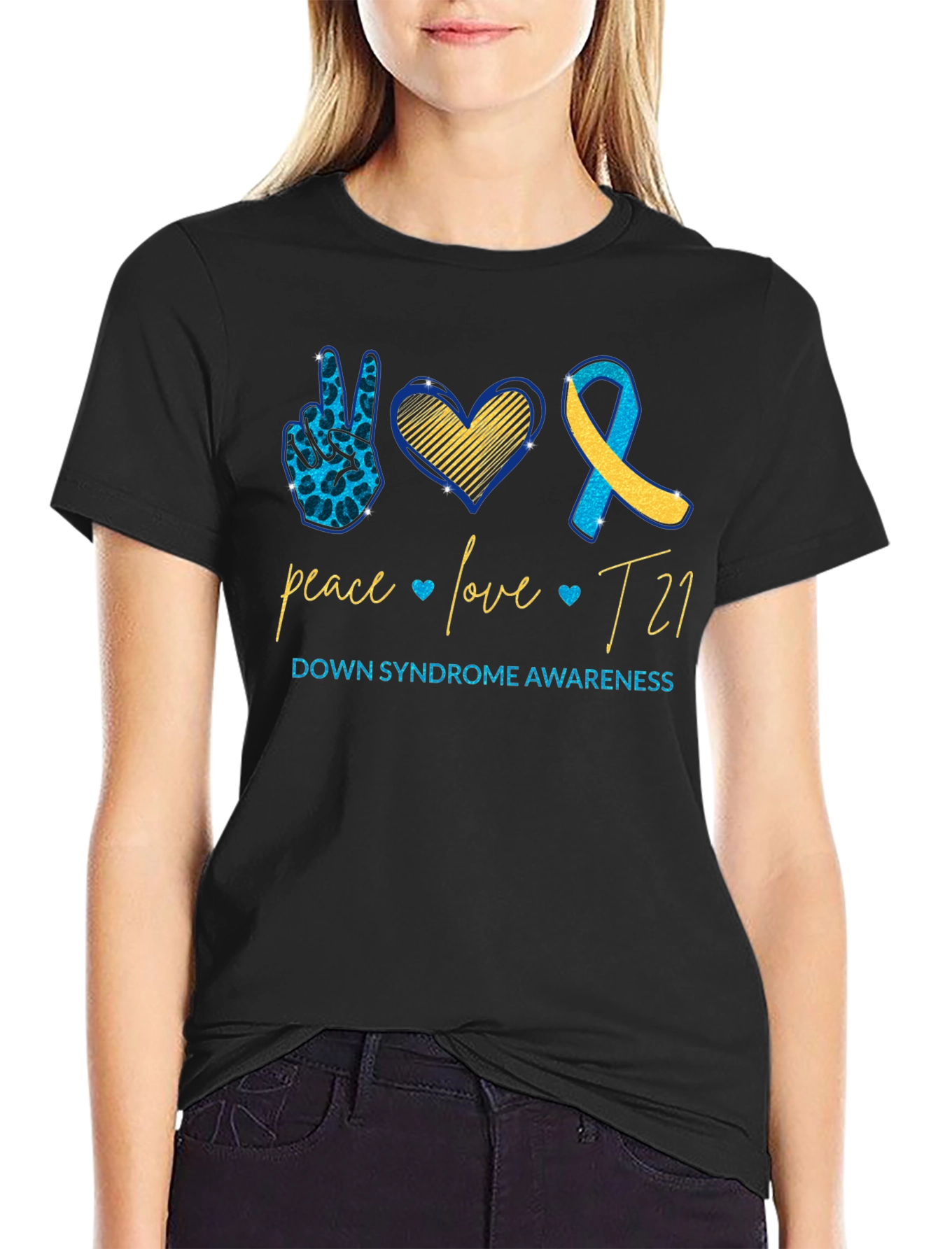 Down Syndrome Awareness T-Shirt: Peace Love T21