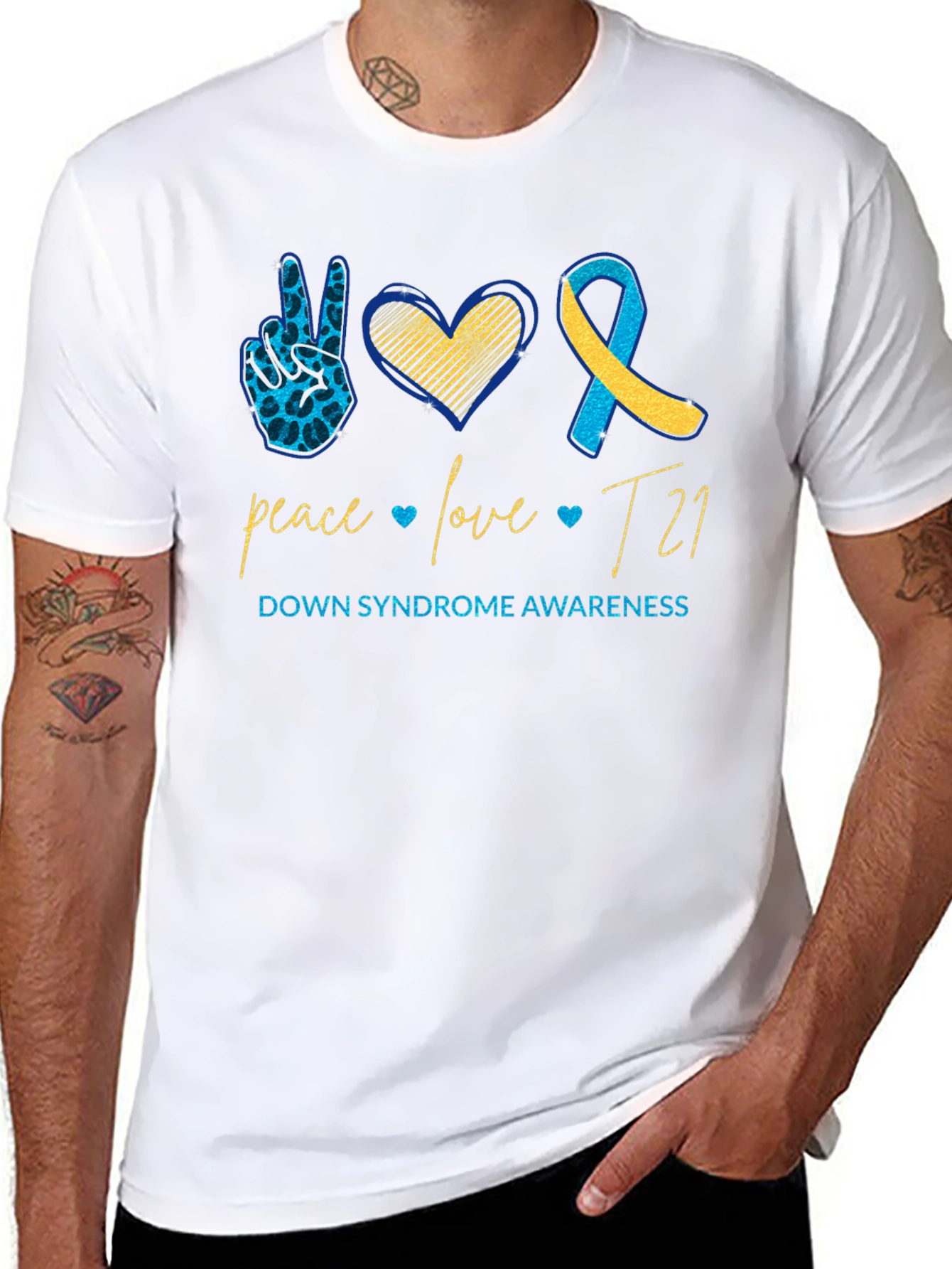 Down Syndrome Awareness T-Shirt: Peace Love T21