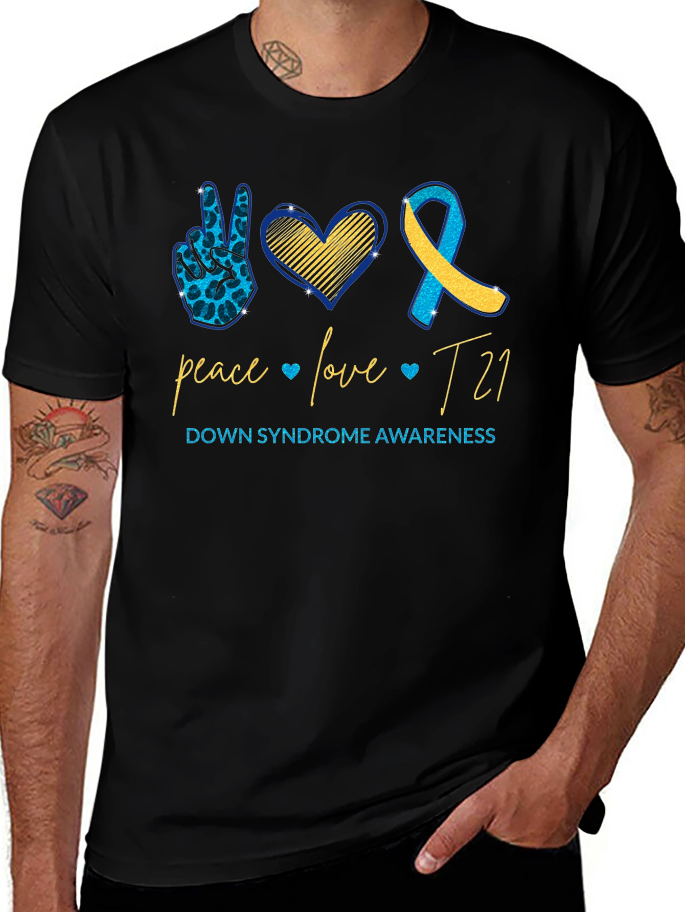 Down Syndrome Awareness T-Shirt: Peace Love T21