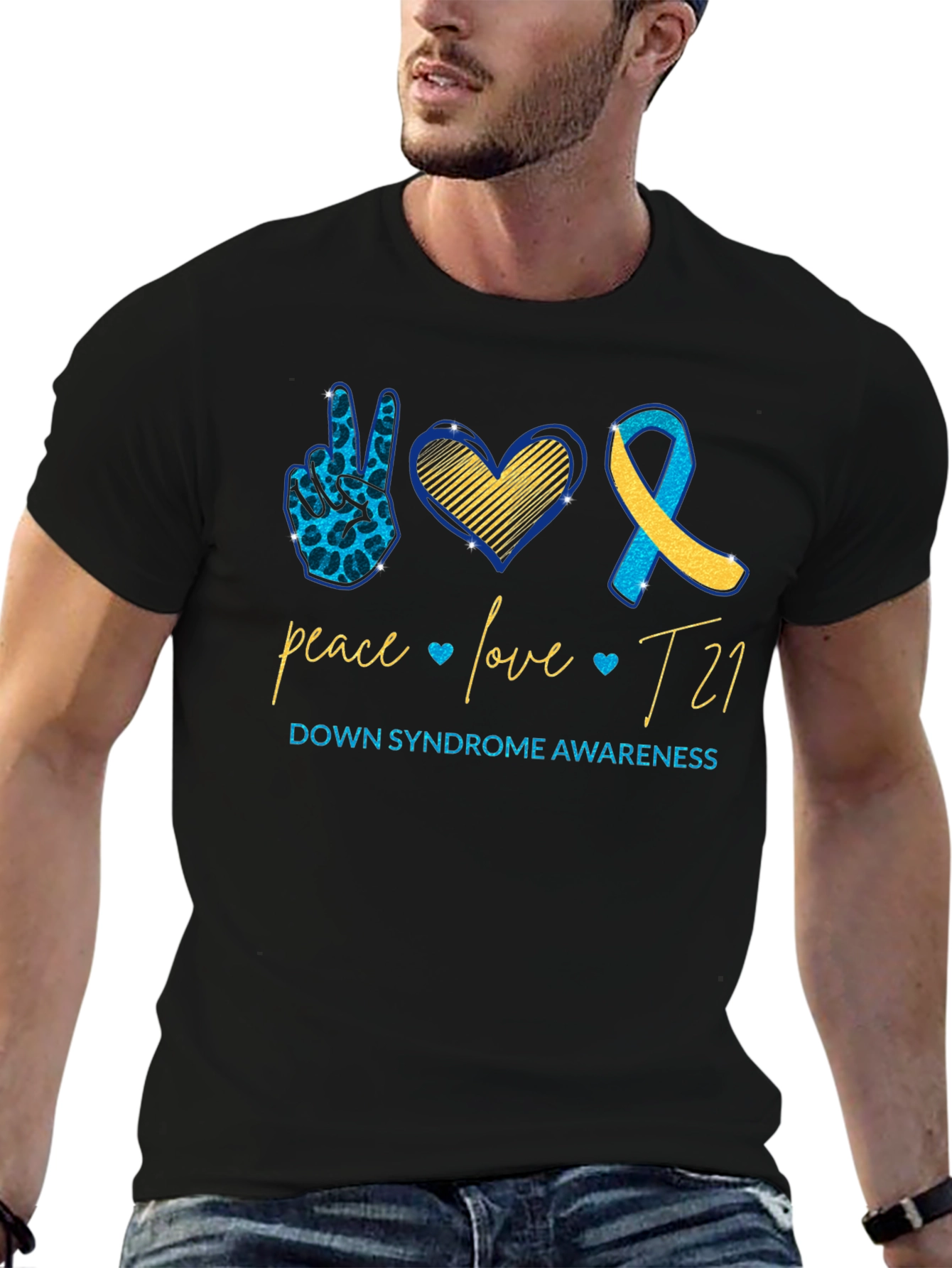 Down Syndrome Awareness T-Shirt: Peace Love T21