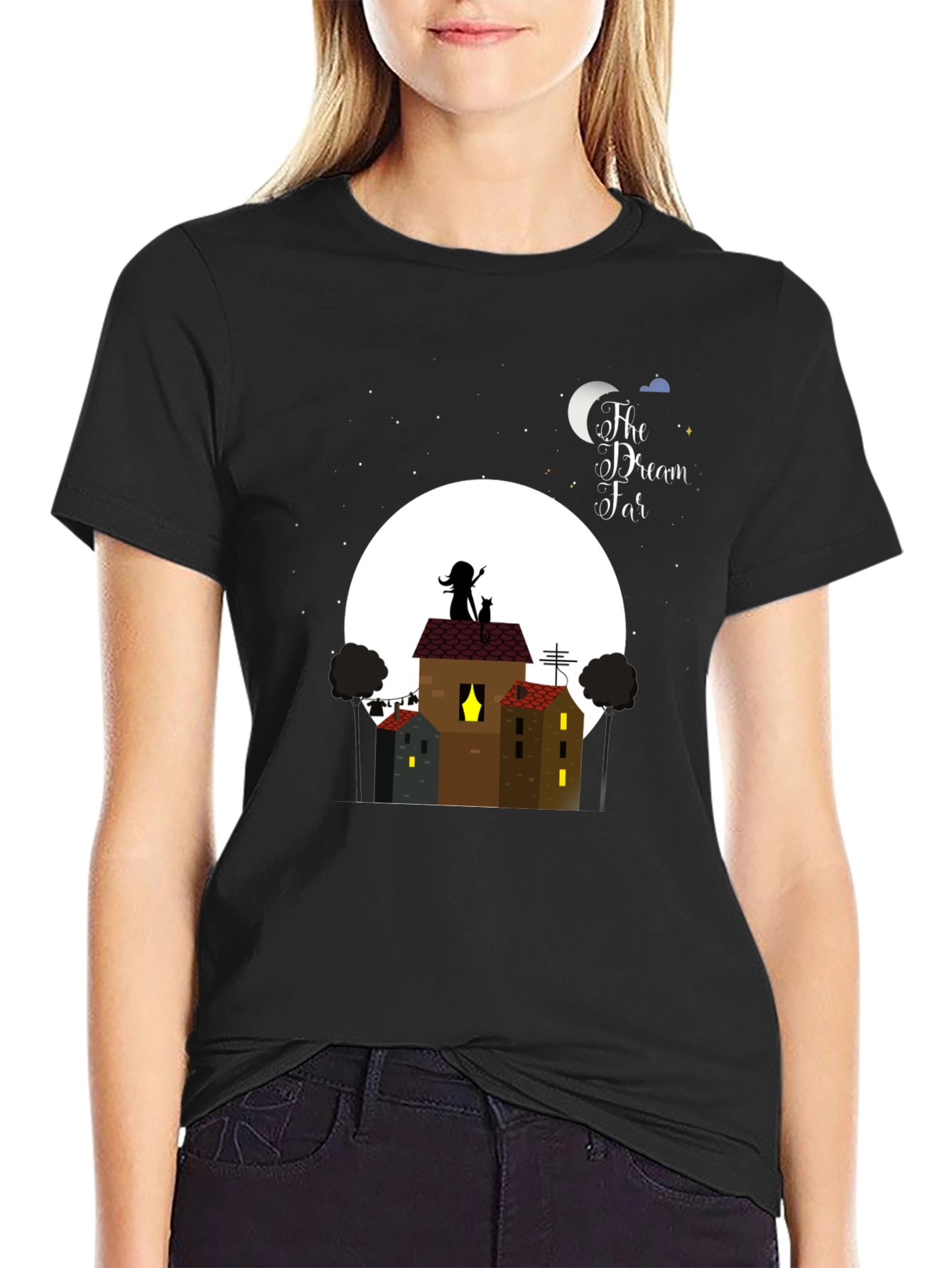 Dream Far T-Shirt - Nighttime Rooftop Design