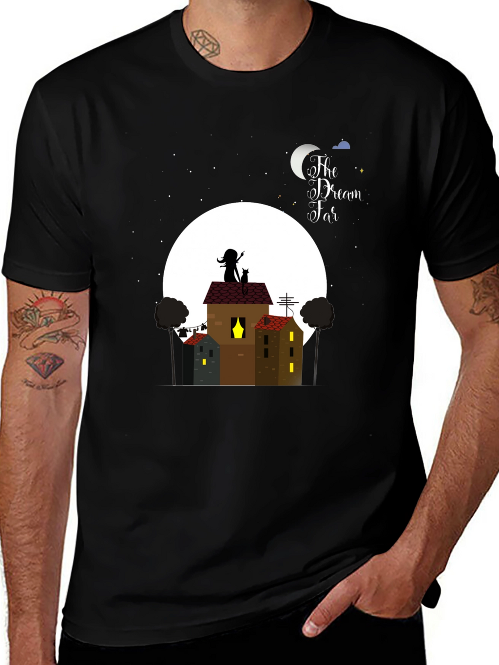 Dream Far T-Shirt - Nighttime Rooftop Design