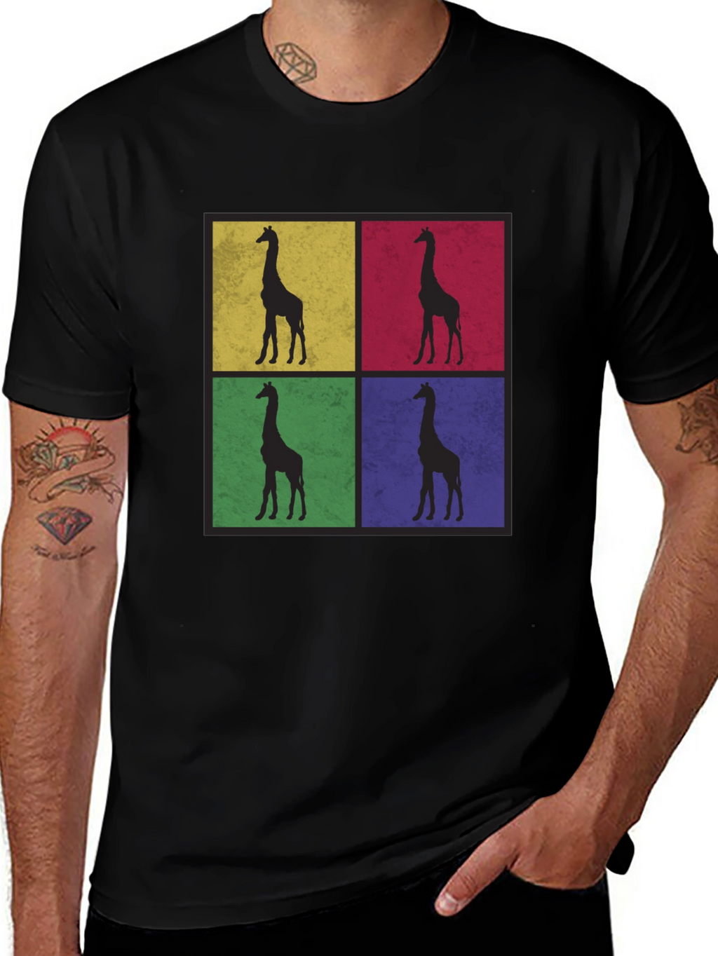 Giraffe Pop Art Black T-Shirt