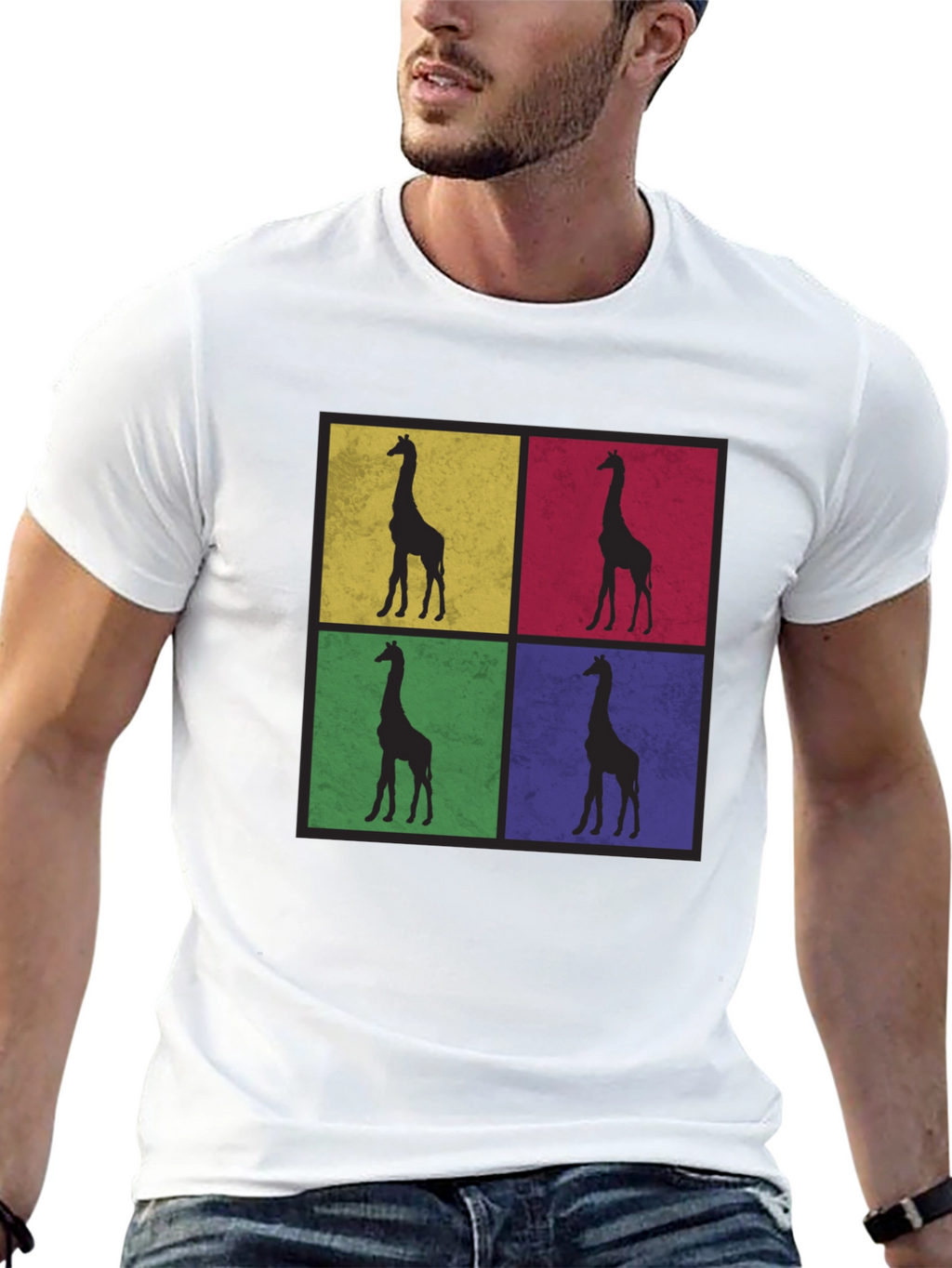 Giraffe Pop Art Black T-Shirt