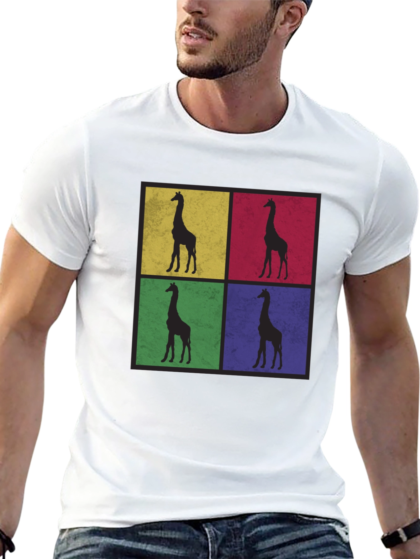 Giraffe Pop Art Black T-Shirt