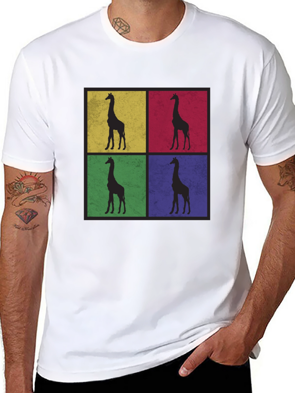Giraffe Pop Art Black T-Shirt