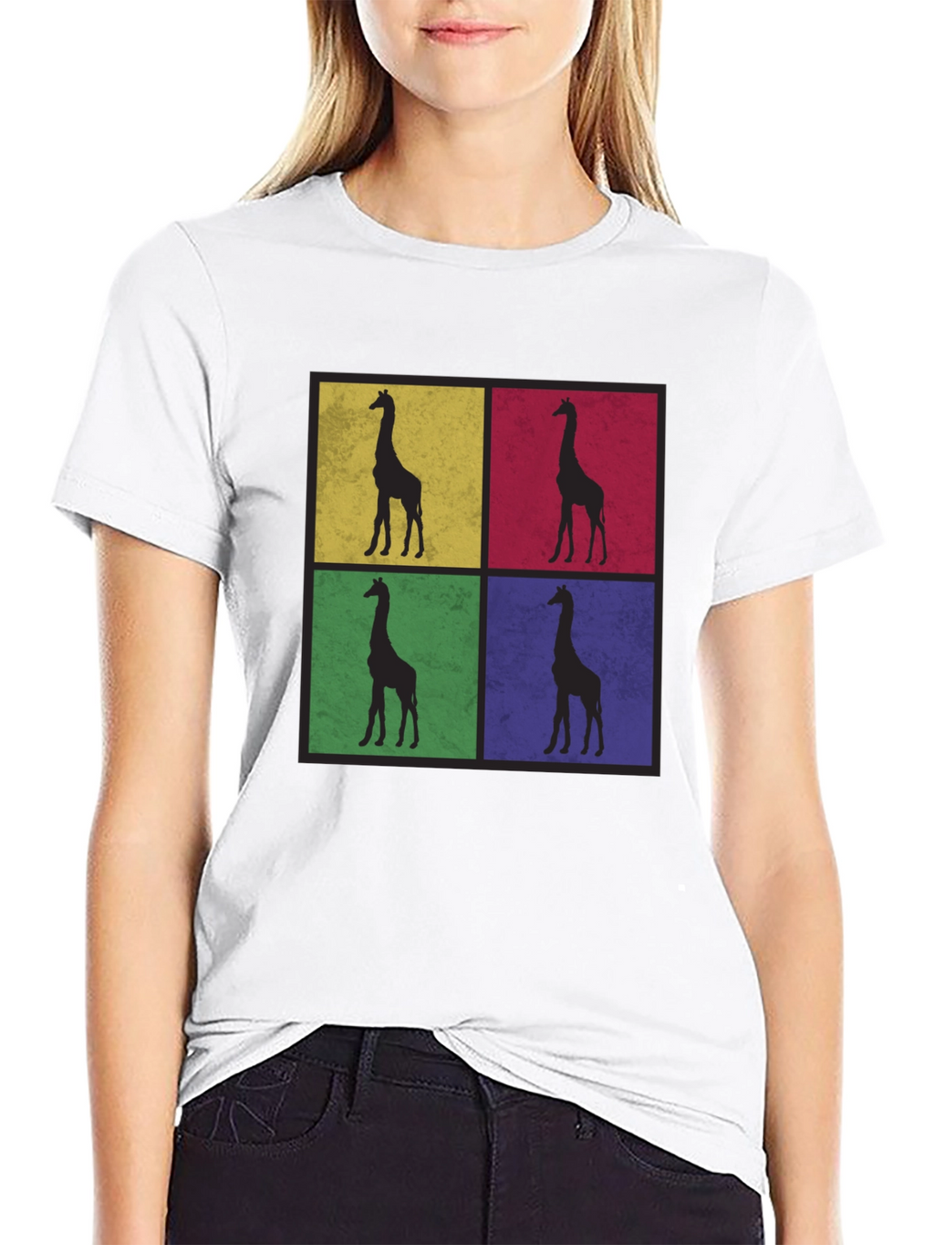 Giraffe Pop Art Black T-Shirt