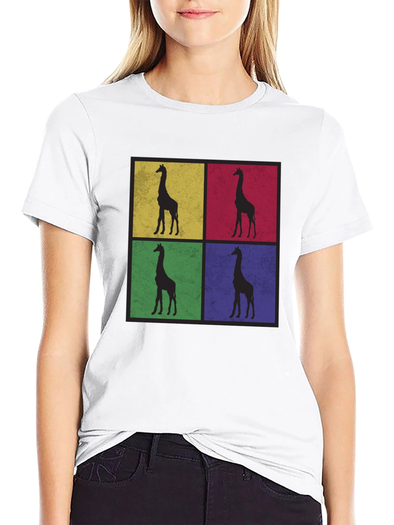 Giraffe Pop Art Black T-Shirt