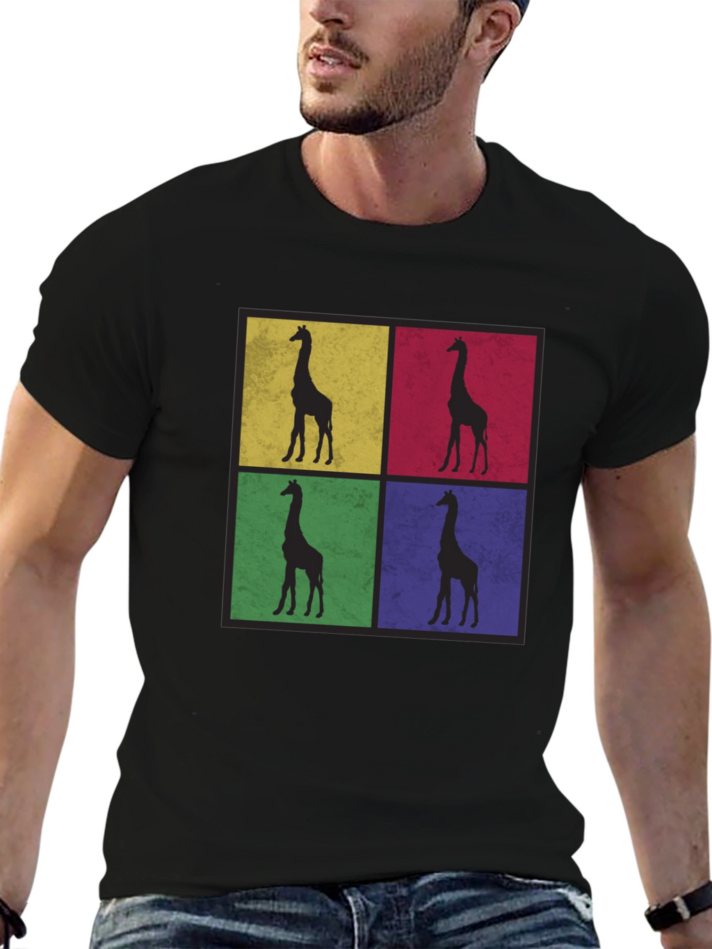 Giraffe Pop Art Black T-Shirt
