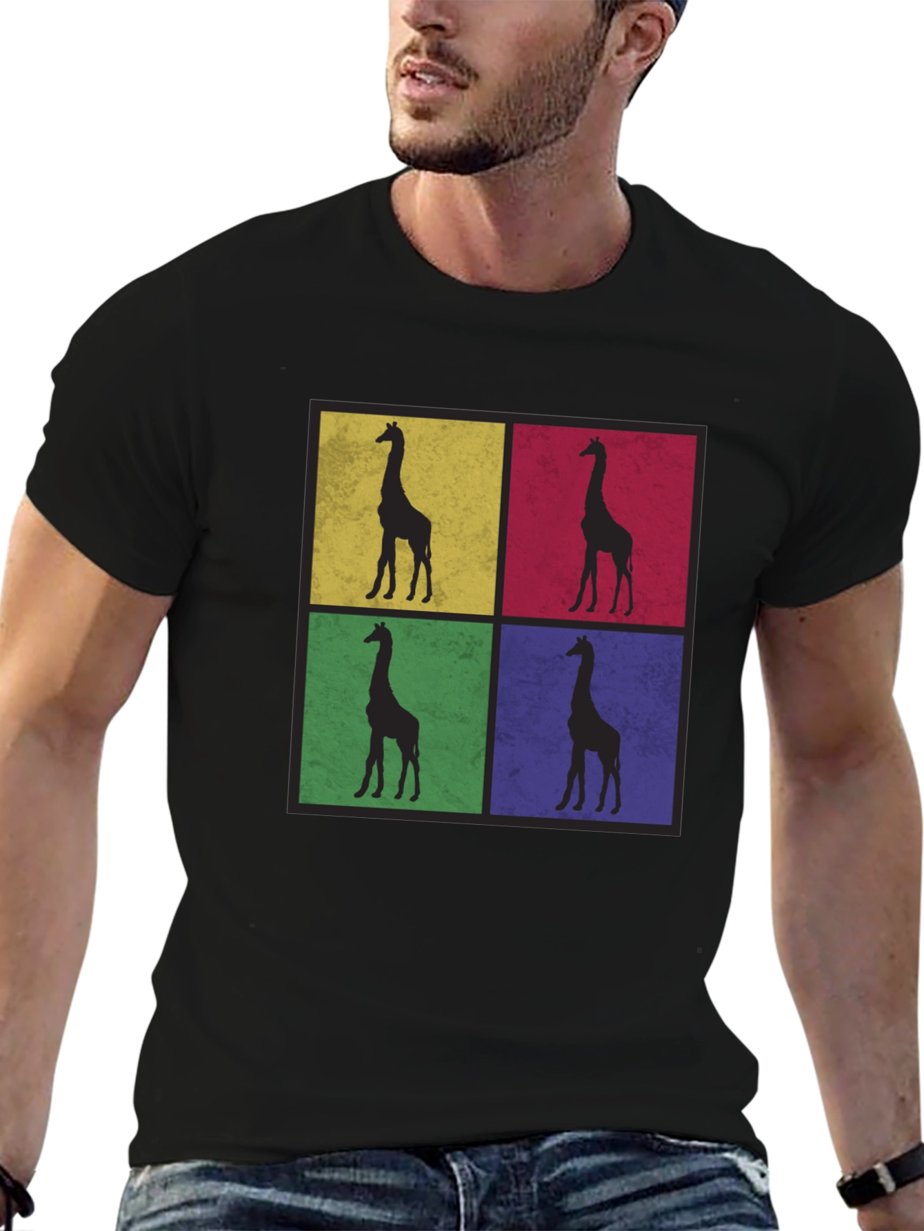 Giraffe Pop Art Black T-Shirt