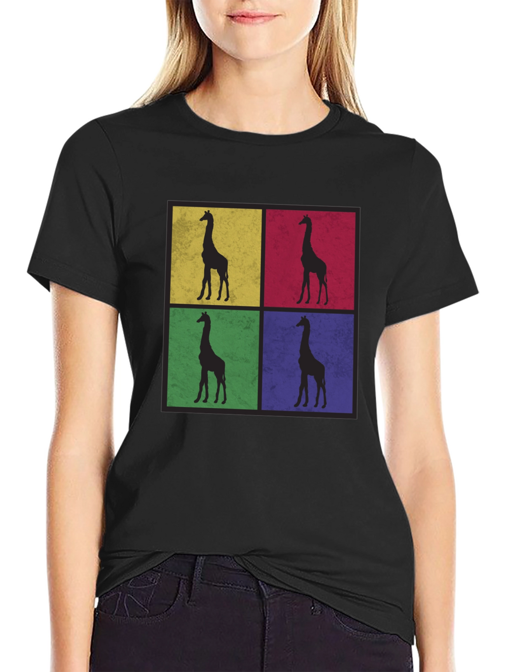 Giraffe Pop Art Black T-Shirt