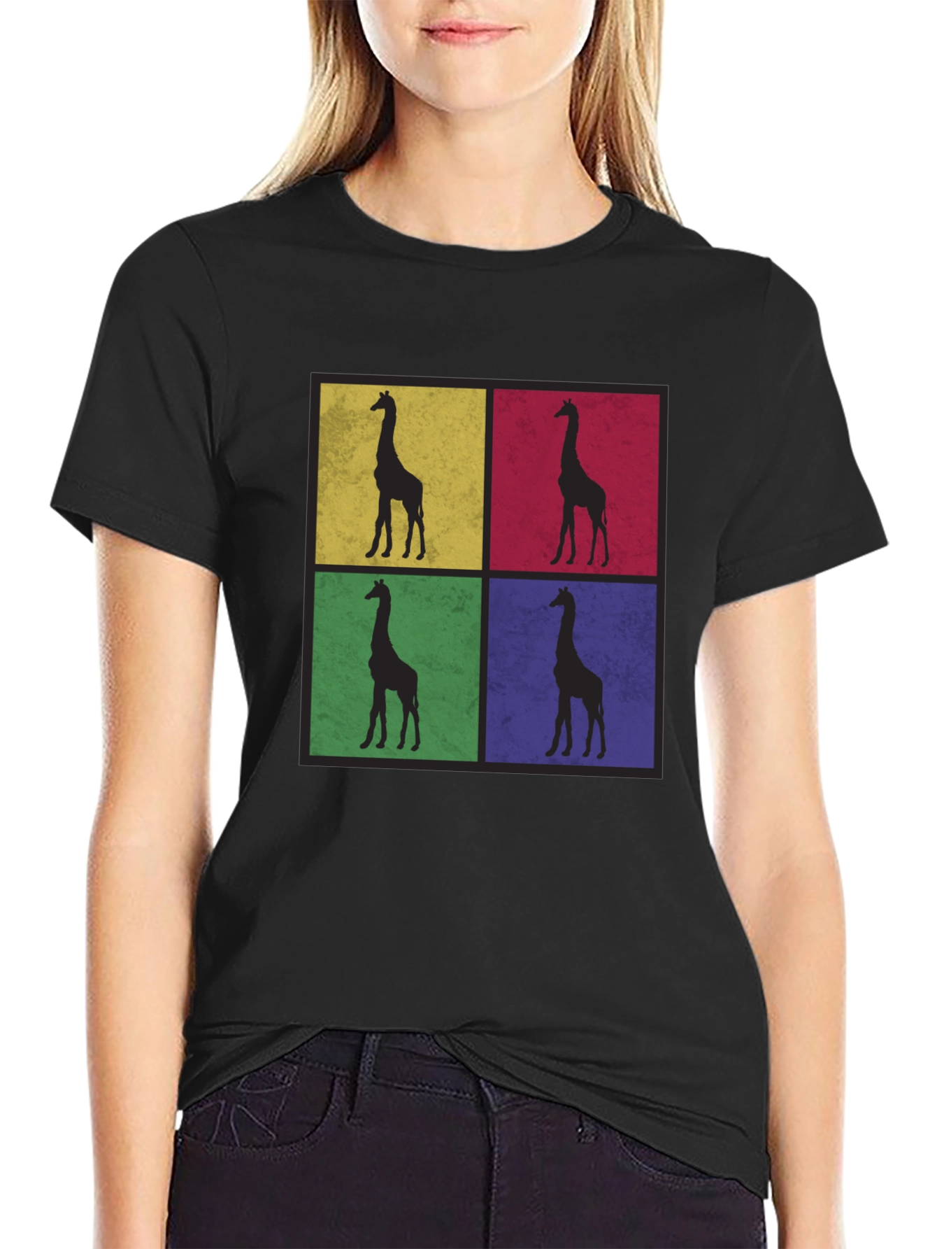 Giraffe Pop Art Black T-Shirt