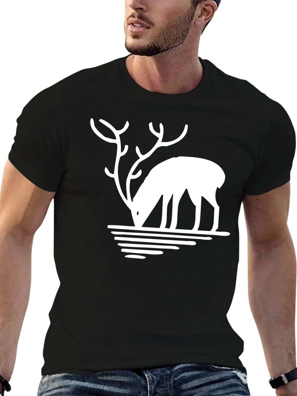 Deer Silhouette Graphic Tee - Black Casual T-Shirt