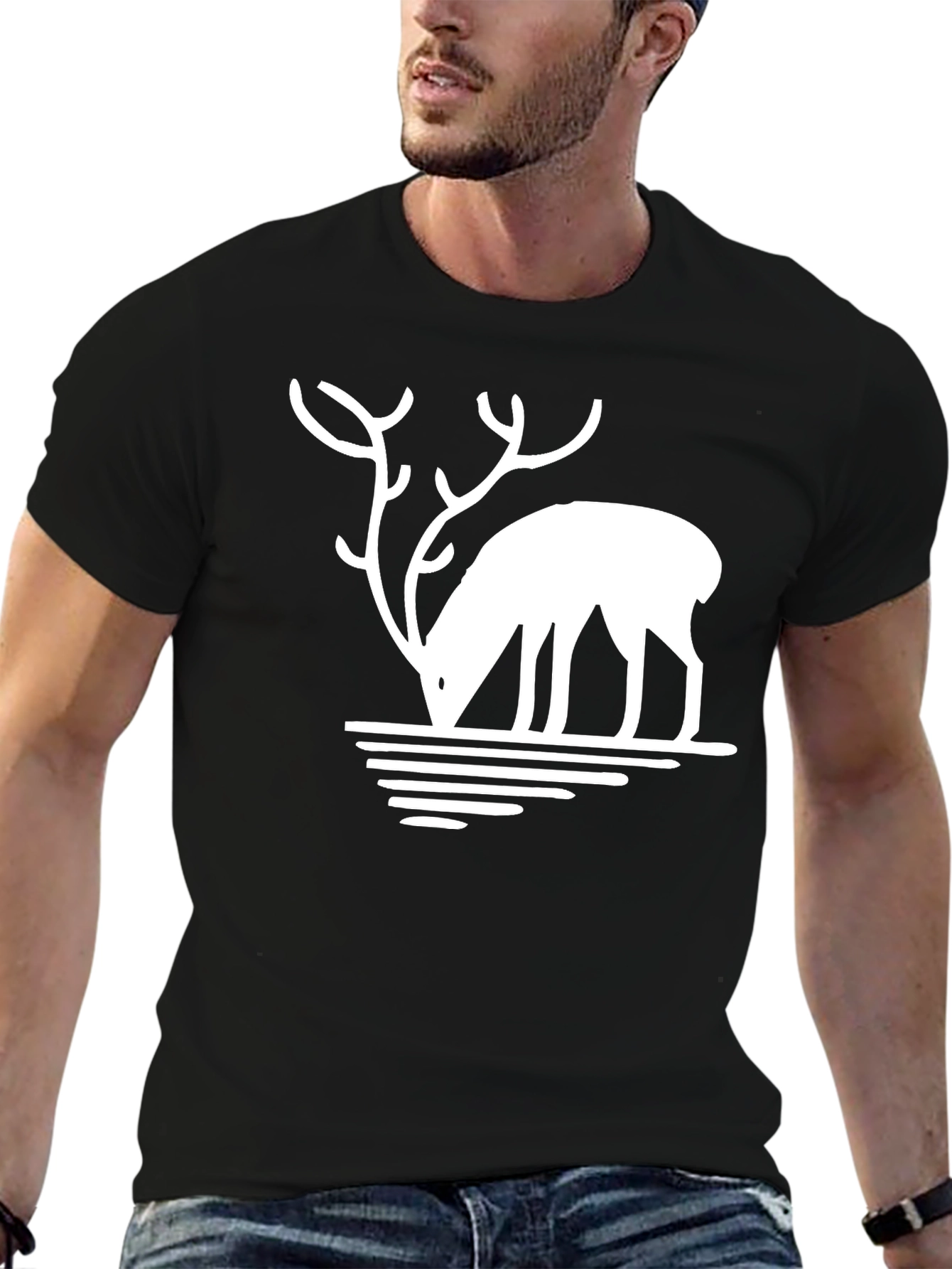 Deer Silhouette Graphic Tee - Black Casual T-Shirt