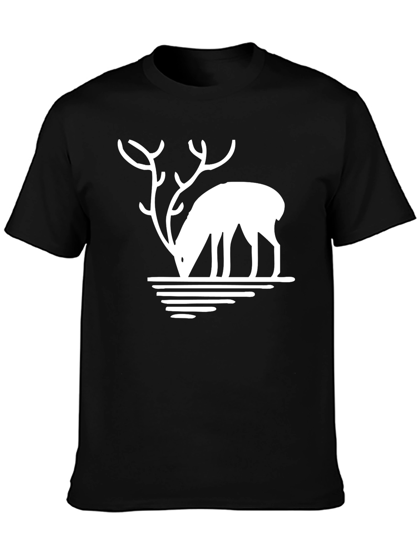 Deer Silhouette Graphic Tee - Black Casual T-Shirt