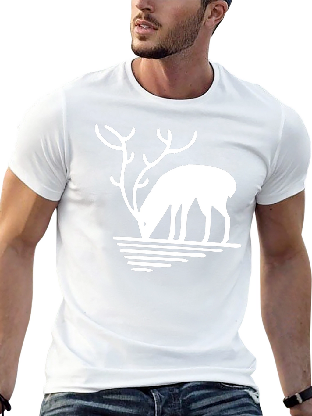 Deer Silhouette Graphic Tee - Black Casual T-Shirt