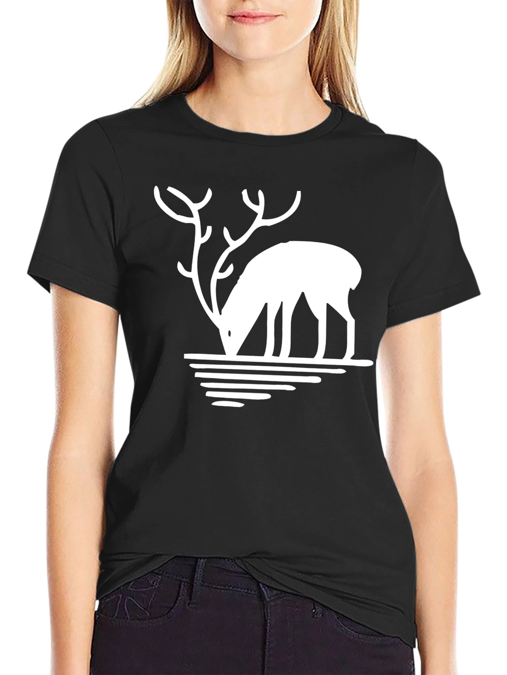 Deer Silhouette Graphic Tee - Black Casual T-Shirt