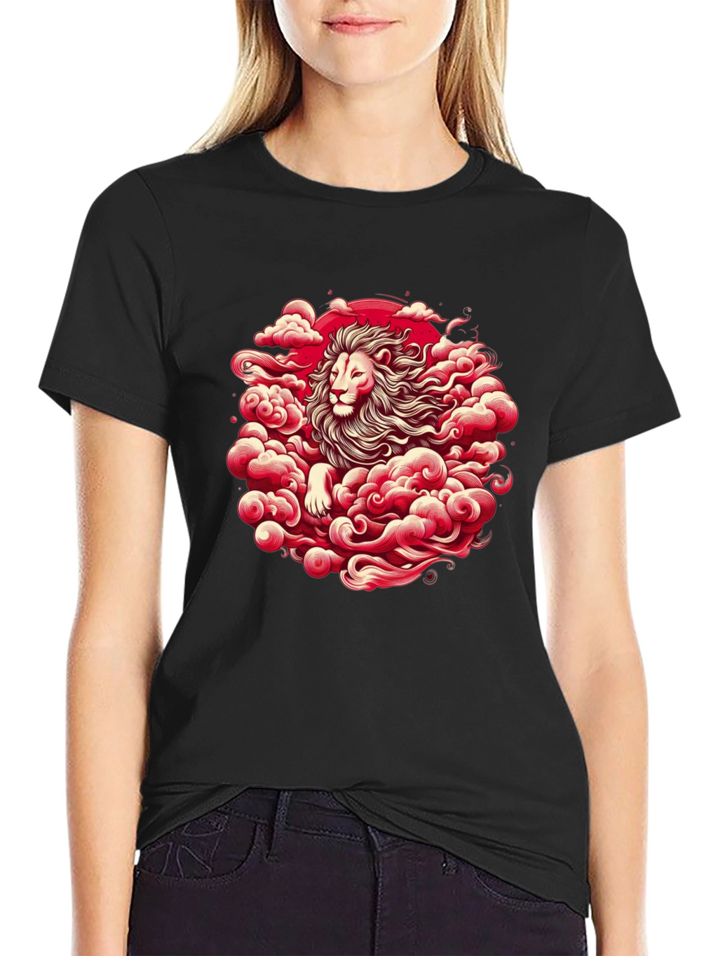 Lion in Clouds Graphic Black T-Shirt
