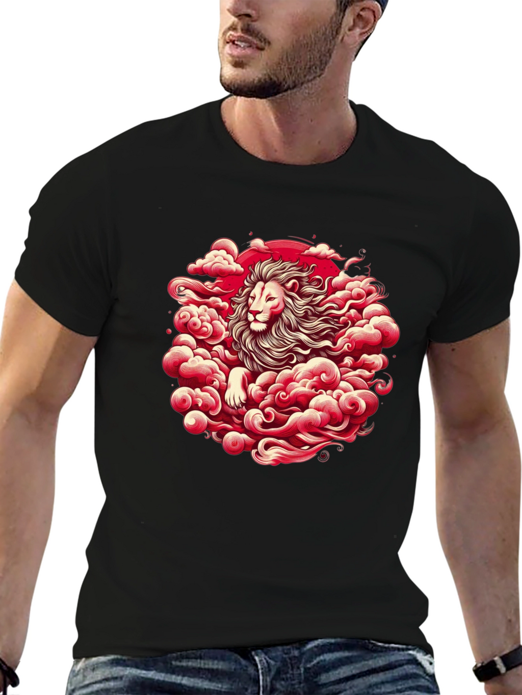 Lion in Clouds Graphic Black T-Shirt