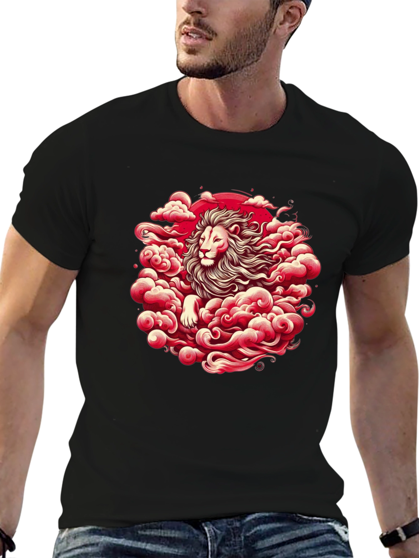 Lion in Clouds Graphic Black T-Shirt