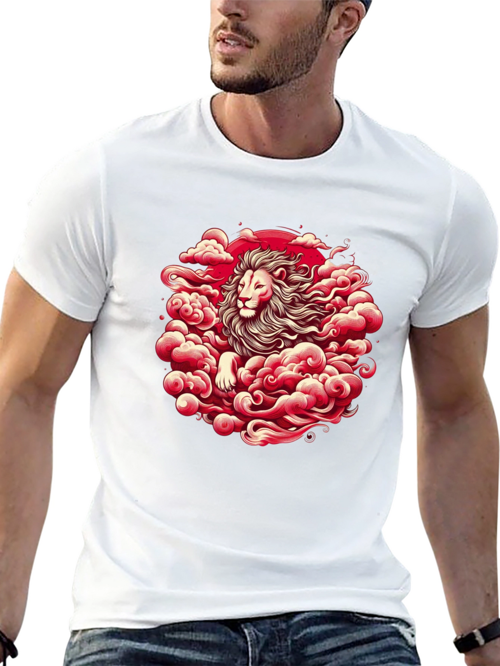 Lion in Clouds Graphic Black T-Shirt